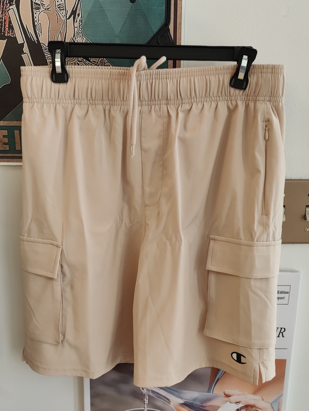 Champion Beige Cargo Swim Shorts with Drawstring